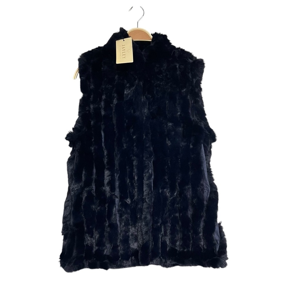 New Jayley Faux Fur Faux Suede Vertical‎ Stripe Gillet Vest Navy Blue